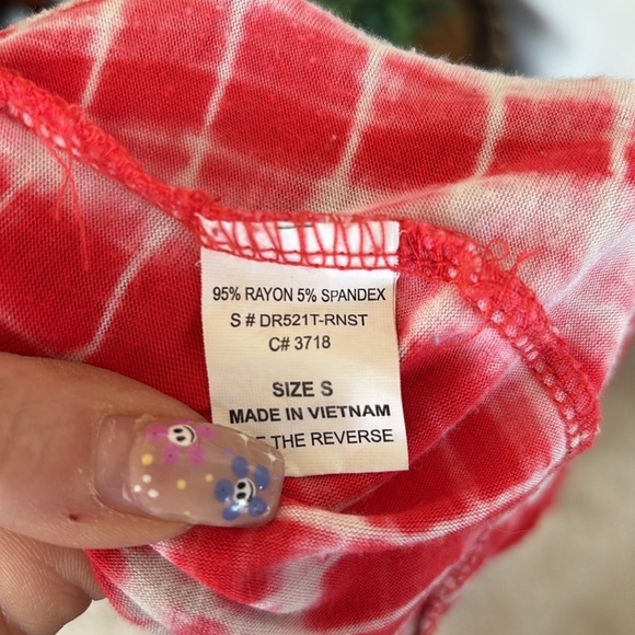 Sievergate Red & White Tie Dye Strapless Maxi Dress Rayon Stretch - Picture 14 of 16